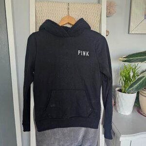 Black PINK Hoodie Size XS – Fuzzy Hood & Kangaroo Pockets